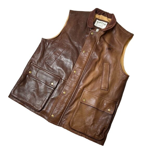 ORVIS Soft Leather Vest Munitions Size L - Brown Hunt Shoot Fish Faded - Picture 1 of 9